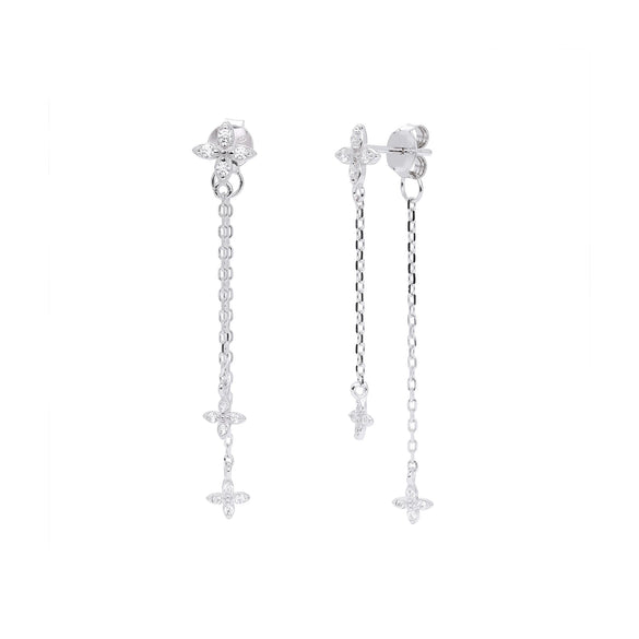 S925 Sterling Silver Flower Tassel Zircon Earrings For Women