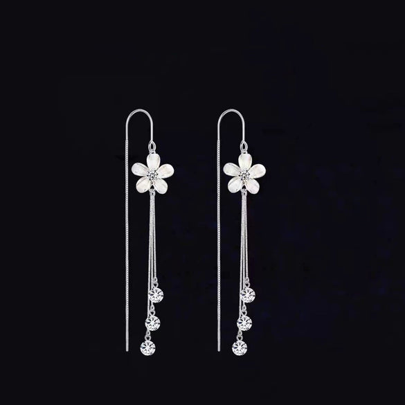 S925 Sterling Silver Flower Zircon Dangle Earrings For Women Elegant Sweet Tassel Drop Earrings Light Luxury Floral Jewelry