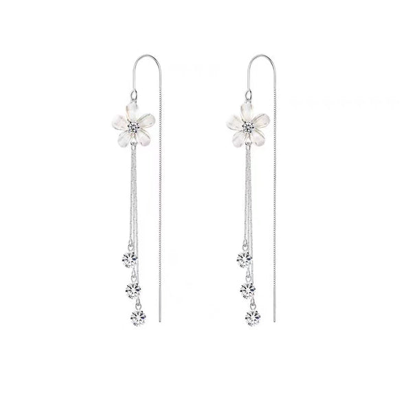 S925 Sterling Silver Flower Zircon Dangle Earrings For Women Elegant Sweet Tassel Drop Earrings Light Luxury Floral Jewelry
