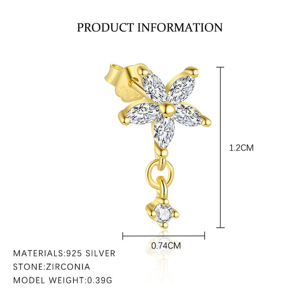 S925 Sterling Silver Flower Zirconia Earrings For Women