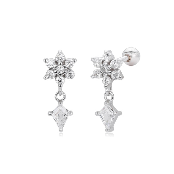 S925 Sterling Silver Flower Zirconium Electroplated Piercing Earrings For Women