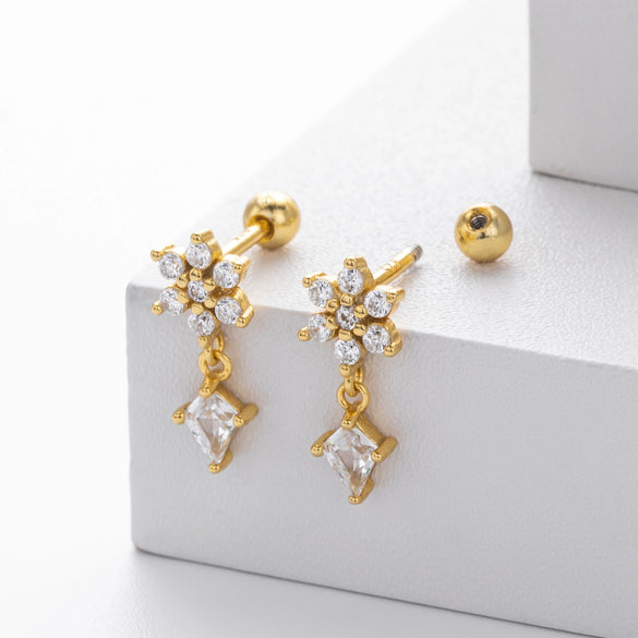 S925 Sterling Silver Flower Zirconium Electroplated Piercing Earrings For Women