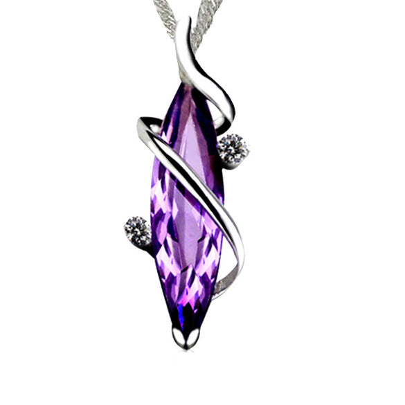 S925 Sterling Silver Four Leaf Clover Amethyst Diamond Ladies Necklace