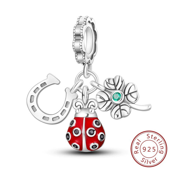 S925 Sterling Silver Four Leaf Clover Butterfly Airplane Star Charm Diy Bracelet Accessories With Dripping Oil Design