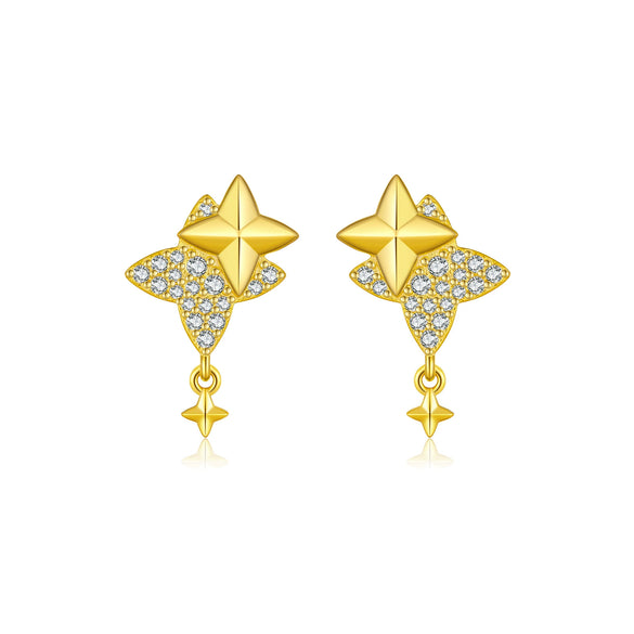 S925 Sterling Silver Four Mans Star Women's Earrings Electroplated Platinum 18K Gold Light Luxury Style