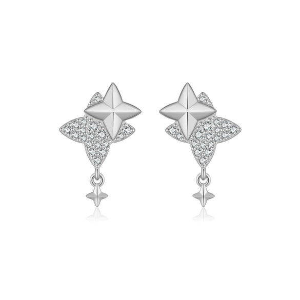 S925 Sterling Silver Four Mans Star Women's Earrings Electroplated Platinum 18K Gold Light Luxury Style