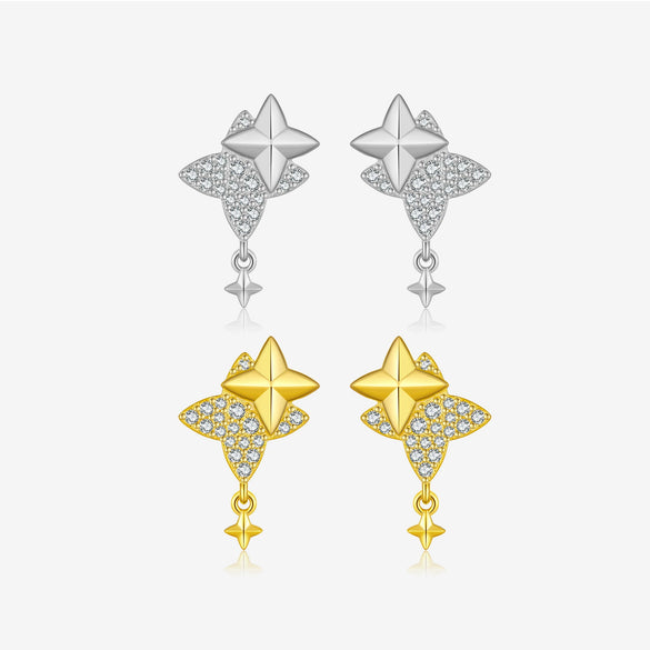 S925 Sterling Silver Four Mans Star Women's Earrings Electroplated Platinum 18K Gold Light Luxury Style