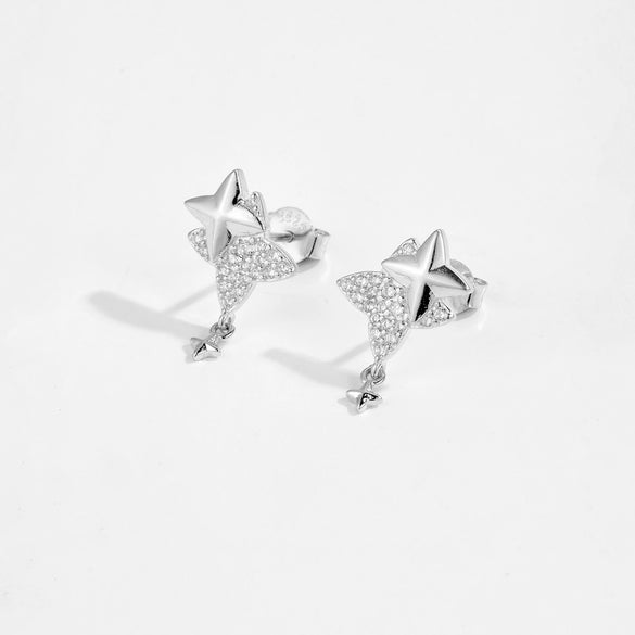 S925 Sterling Silver Four Mans Star Women's Earrings Electroplated Platinum 18K Gold Light Luxury Style