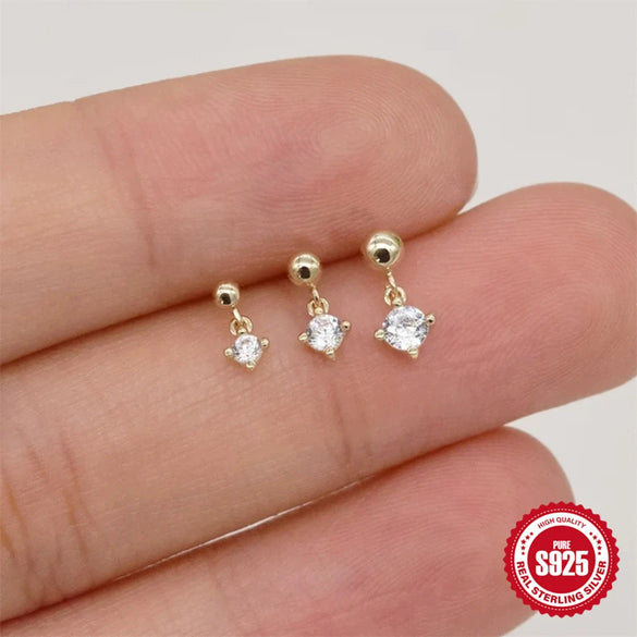 S925 Sterling Silver Fourclaw Diamondencrusted Geometric Earrings For Women With Electroplating Design Minimalist Style