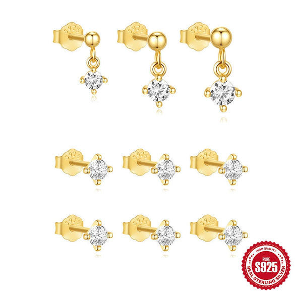 S925 Sterling Silver Fourclaw Diamondencrusted Geometric Earrings For Women With Electroplating Design Minimalist Style