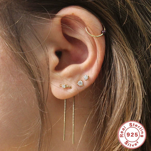 S925 Sterling Silver Fourclaw Diamondstudded Chain Tassel Earrings With Geometric Design And Real Gold Plating For Women