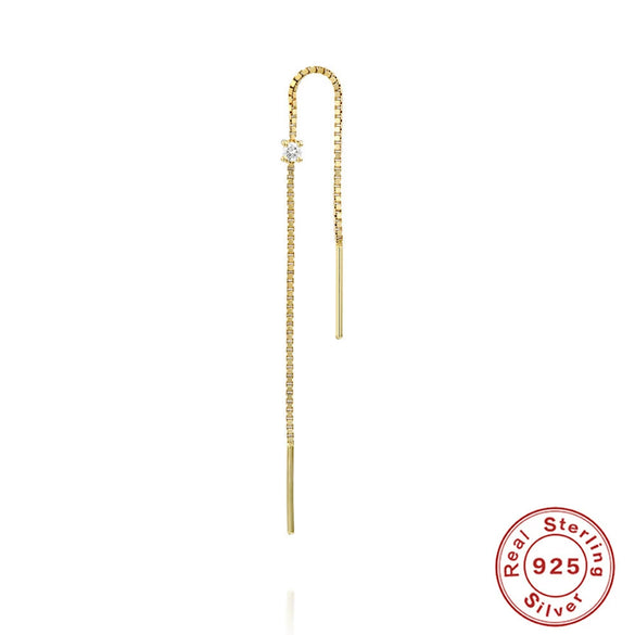 S925 Sterling Silver Fourclaw Diamondstudded Chain Tassel Earrings With Geometric Design And Real Gold Plating For Women