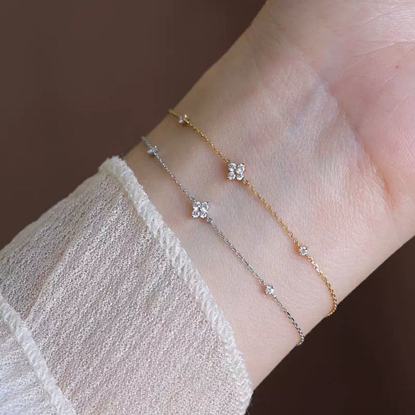 S925 Sterling Silver Fourleaf Clover Bracelet Plated With 18K Gold Inlaid With Zircon Light Luxury Style