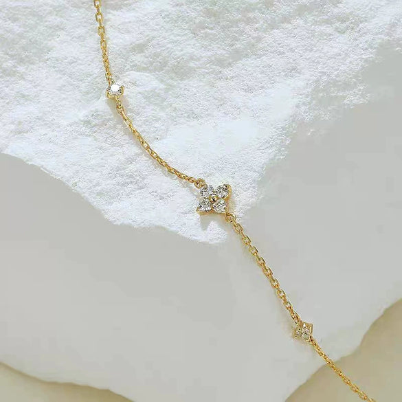 S925 Sterling Silver Fourleaf Clover Bracelet Plated With 18K Gold Inlaid With Zircon Light Luxury Style