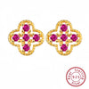 S925 Sterling Silver Fourleaf Clover Colored Diamond Women's Light Luxury Earrings