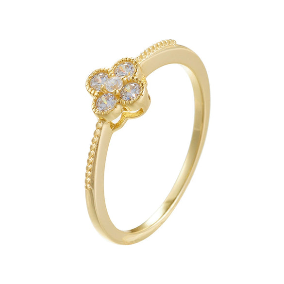 S925 Sterling Silver Fourleaf Clover Geometric Design Women's Ring