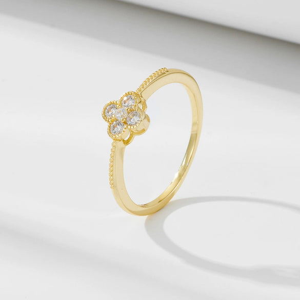 S925 Sterling Silver Fourleaf Clover Geometric Design Women's Ring