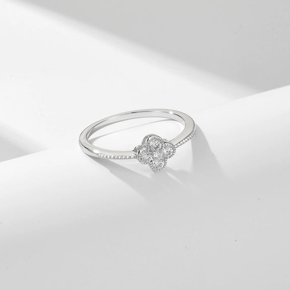 S925 Sterling Silver Fourleaf Clover Geometric Design Women's Ring