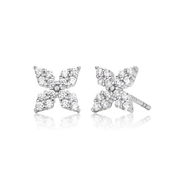 S925 Sterling Silver Fourleaf Clover Zirconium Earrings Electroplated Simple Style Women's Jewelry