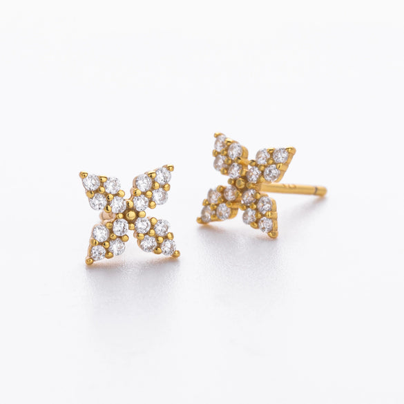 S925 Sterling Silver Fourleaf Clover Zirconium Earrings Electroplated Simple Style Women's Jewelry