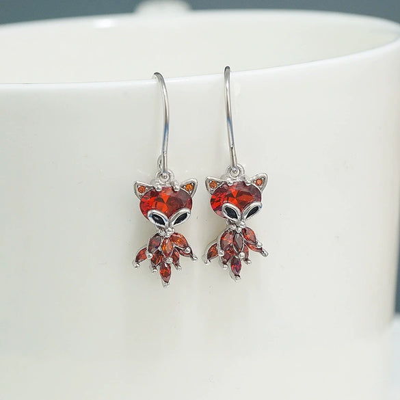 S925 Sterling Silver Fox Zircon Earrings For Women Light Luxury Animal Design Fashion Jewelry
