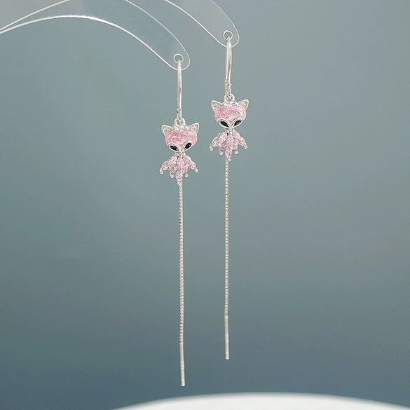 S925 Sterling Silver Fox Zircon Earrings For Women Light Luxury Animal Design Fashion Jewelry