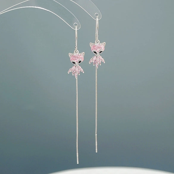 S925 Sterling Silver Fox Zircon Earrings For Women Light Luxury Animal Design Fashion Jewelry