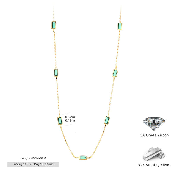 S925 Sterling Silver French Retro Geometric Inlaid Zircon Clavicle Necklace