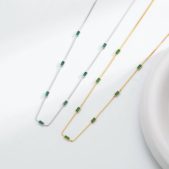 S925 Sterling Silver French Retro Geometric Inlaid Zircon Clavicle Necklace