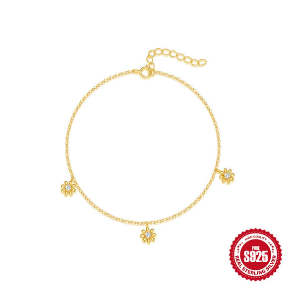 S925 Sterling Silver Fresh Flower Petal Pendant Bracelet For Women With Real Gold Electroplating And Geometric Design