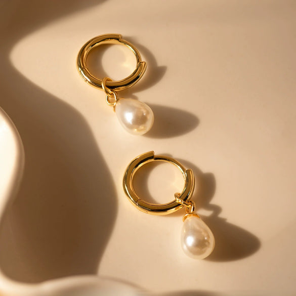S925 Sterling Silver Freshwater Pearl Geometric Style Electroplated Earrings Unisex