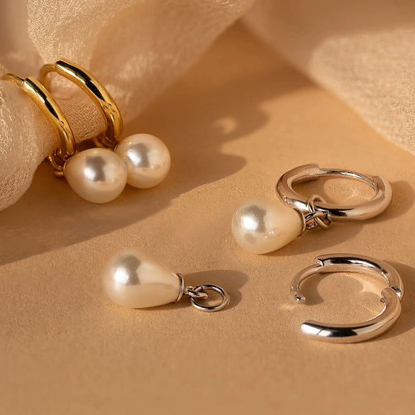S925 Sterling Silver Freshwater Pearl Geometric Style Electroplated Earrings Unisex