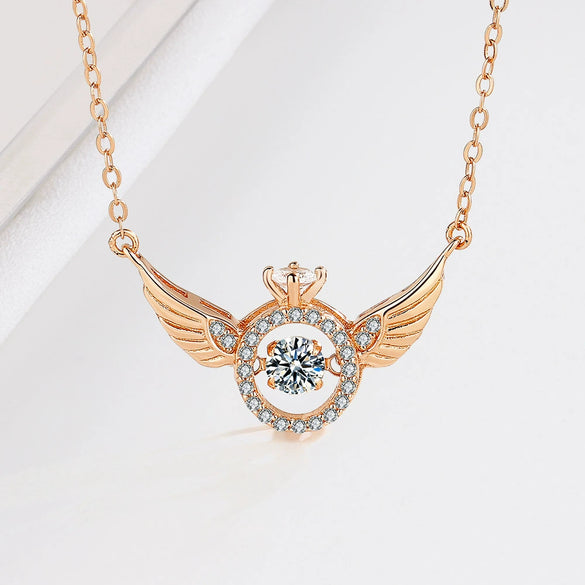 S925 Sterling Silver Geometric Angel Wings Pendant Necklace For Women