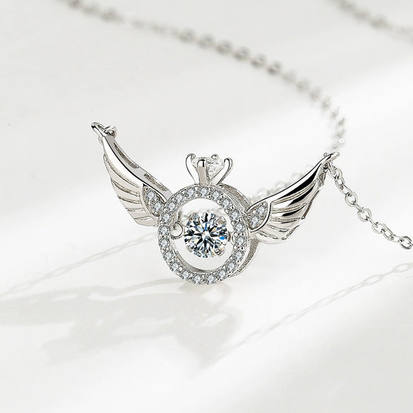 S925 Sterling Silver Geometric Angel Wings Pendant Necklace For Women