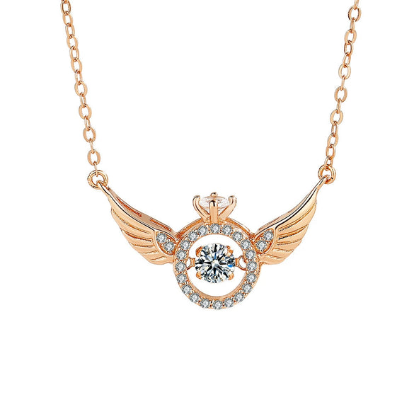 S925 Sterling Silver Geometric Angel Wings Pendant Necklace For Women
