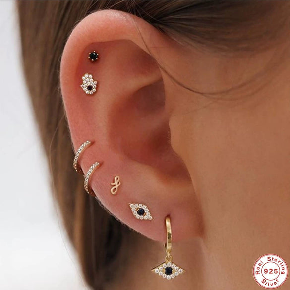 S925 Sterling Silver Geometric Angel's Eye Black Diamond Earrings With Diamondencrusted And Protection Electroplating