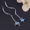 S925 Sterling Silver Geometric Asymmetric Tassel Earrings With Blue Star Moon And Wave Ear Line Design