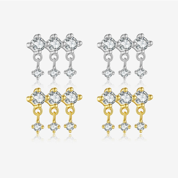 S925 Sterling Silver Geometric Baking Paint Earrings With Diamond Light Luxury Cold Style Mori Ear Jewelry Platinum Or 18K Gold Electroplated