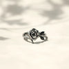 S925 Sterling Silver Geometric Black Flower Rose Ring For Women Electroplated