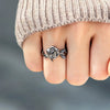 S925 Sterling Silver Geometric Black Flower Rose Ring For Women Electroplated