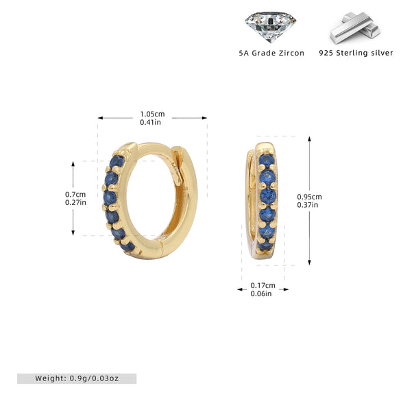 S925 Sterling Silver Geometric Blue Zircon Inlaid Round Earrings With Electroplating