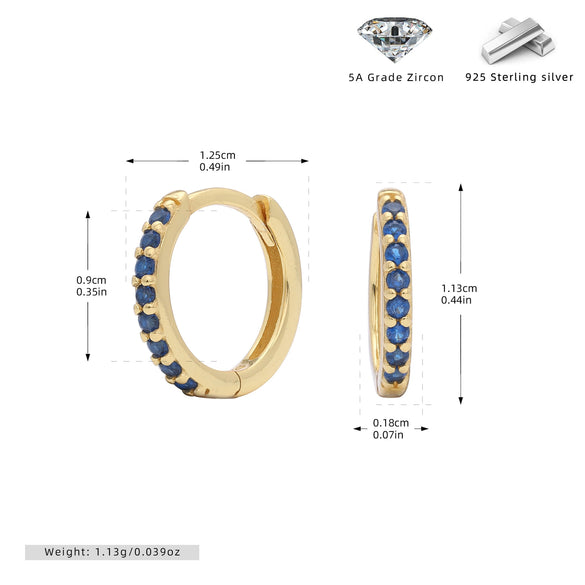 S925 Sterling Silver Geometric Blue Zircon Inlaid Round Earrings With Electroplating
