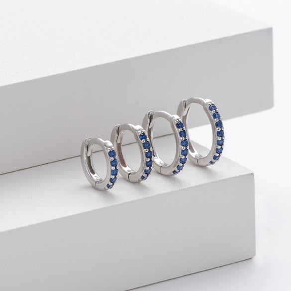 S925 Sterling Silver Geometric Blue Zircon Inlaid Round Earrings With Electroplating