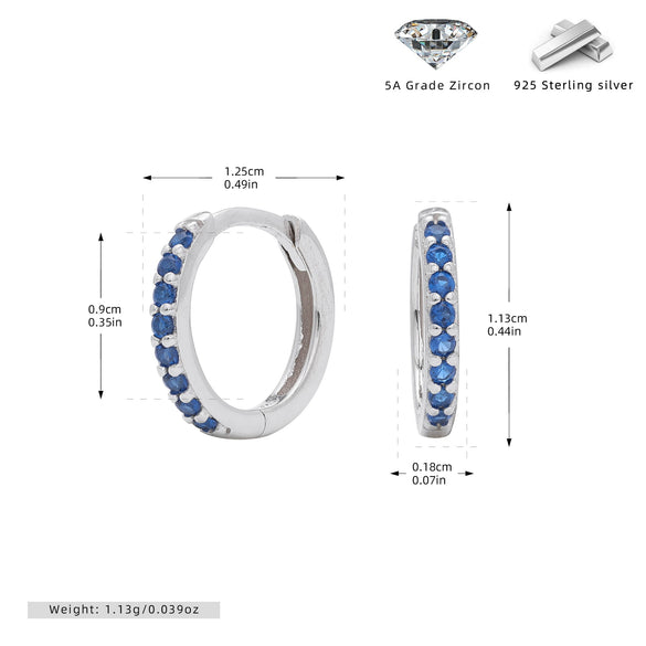 S925 Sterling Silver Geometric Blue Zircon Inlaid Round Earrings With Electroplating