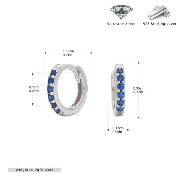 S925 Sterling Silver Geometric Blue Zircon Inlaid Round Earrings With Electroplating