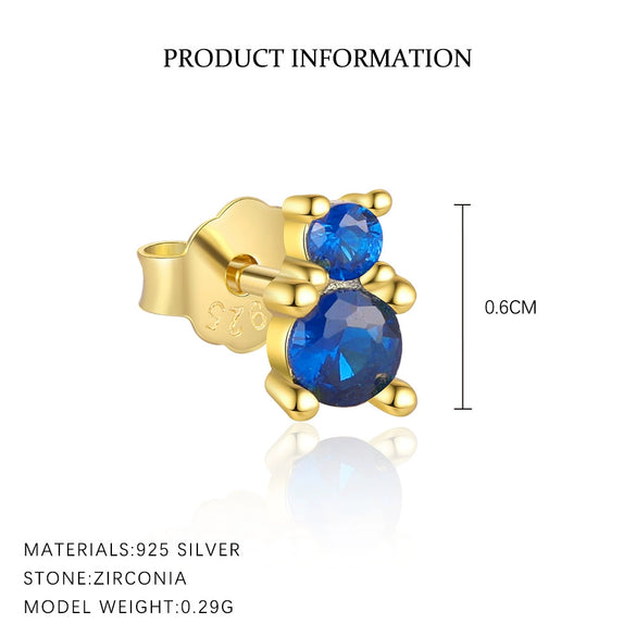 S925 Sterling Silver Geometric Blue Zirconium Earrings For Women Light Luxury Simple Style