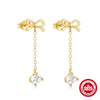 S925 Sterling Silver Geometric Bow Tassel Long Earrings For Women