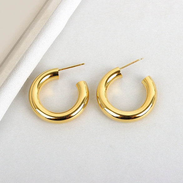S925 Sterling Silver Geometric C Shape Hoop Earrings Electroplated Minimalist Light Luxury Statement Jewelry
