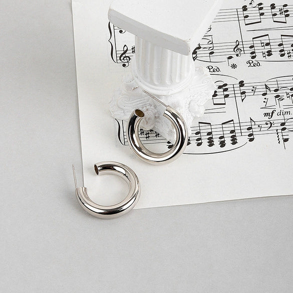 S925 Sterling Silver Geometric C Shape Hoop Earrings Electroplated Minimalist Light Luxury Statement Jewelry