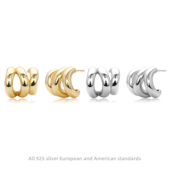 S925 Sterling Silver Geometric Circle Electroplated Artistic Creative Retro Fashion Elegant Simple Women's Earrings